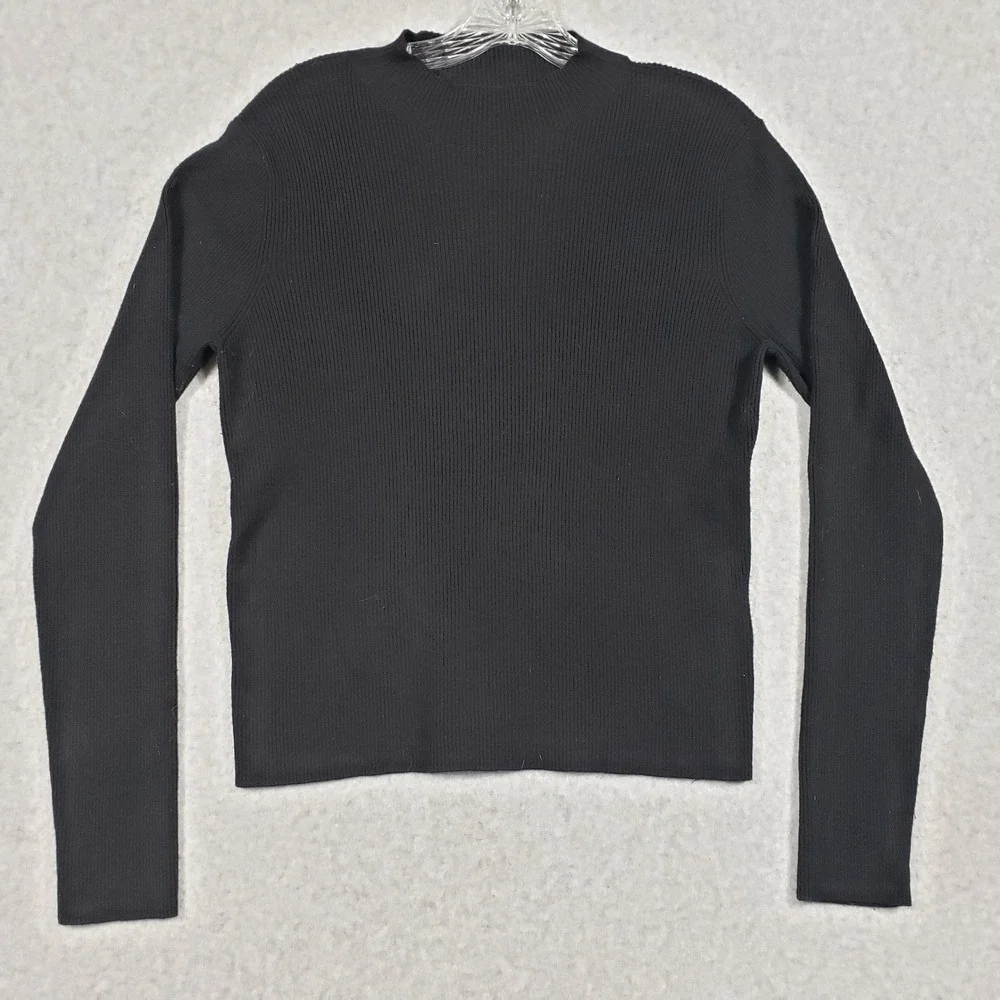 Laundry by Shelli Segal Women Black Ribbed Mock Neck Sweater L Professional Chic